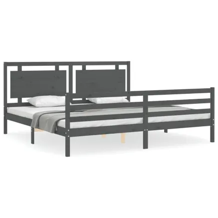 Cadre de lit sans matelas gris 200x200 cm bois massif 2
