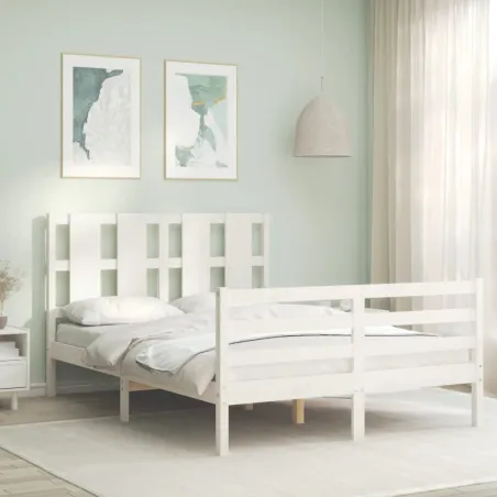 Cadre de lit sans matelas blanc bois massif