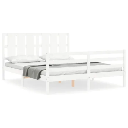 Cadre de lit sans matelas blanc bois de pin massif 2