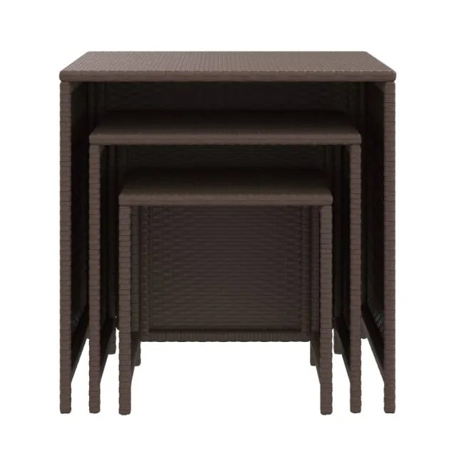 Tables gigognes 3 pcs marron résine tressée