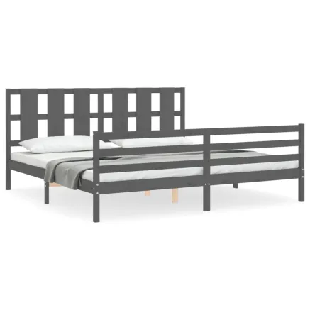 Cadre de lit sans matelas gris 200x200 cm bois massif 2