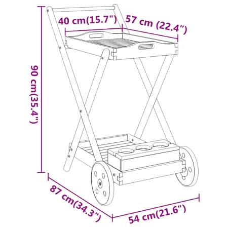 Chariot à thé 54x87x90 cm bois massif d'acacia