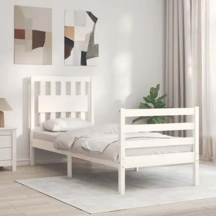 Cadre de lit sans matelas blanc bois massif