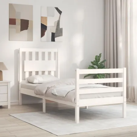Cadre de lit sans matelas blanc bois massif