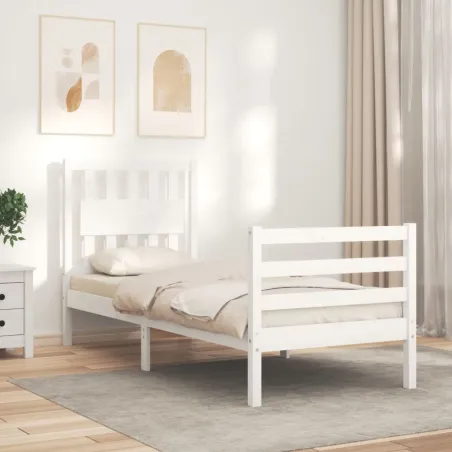 Cadre de lit sans matelas blanc bois massif