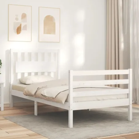Cadre de lit sans matelas blanc bois massif