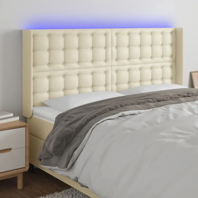 Tête de lit à LED Crème 183x16x118/128 cm Similicuir