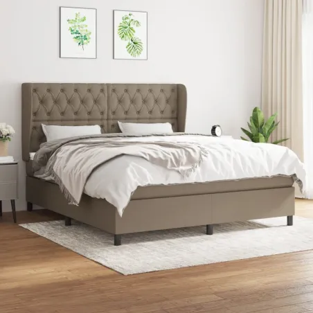 Sommier à lattes de lit avec matelas Taupe 160x200 cm Tissu
