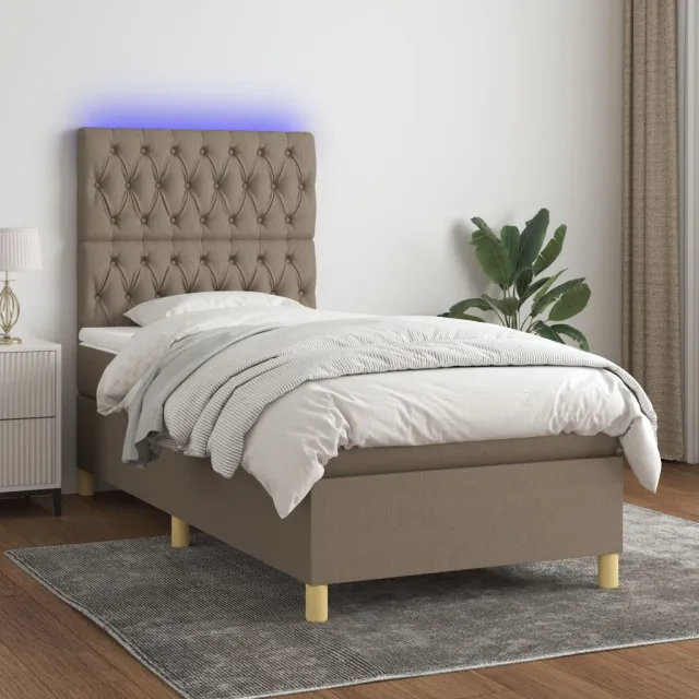 Sommier à lattes de lit et matelas et LED Taupe 80x200cm Tissu