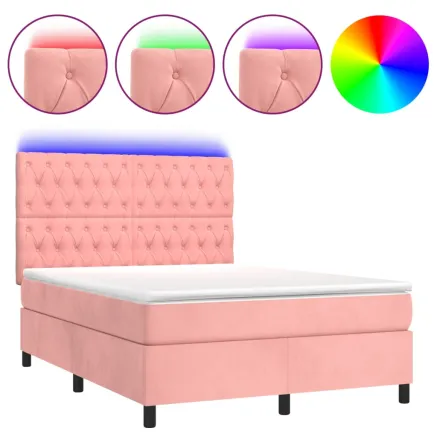 Sommier à lattes de lit matelas et LED Rose 140x190 cm Velours 2