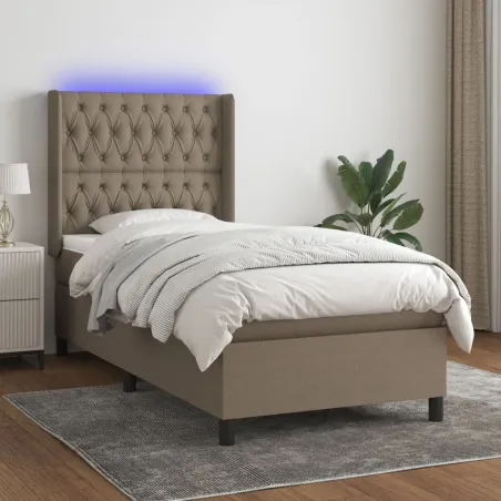 Sommier à lattes de lit matelas et LED Taupe 80x200cm Tissu