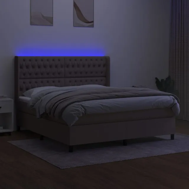 Sommier à lattes de lit matelas et LED Taupe 160x200 cm Tissu