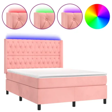 Sommier à lattes de lit matelas et LED Rose 140x190 cm Velours 2