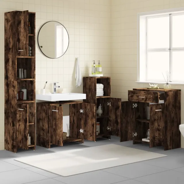Ensemble de meubles de salle de bain 4 pcs Chêne fumé Bois