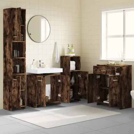 Ensemble de meubles de salle de bain 4 pcs Chêne fumé Bois
