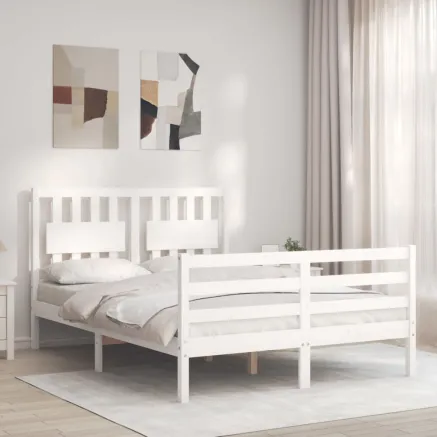 Cadre de lit sans matelas blanc bois massif