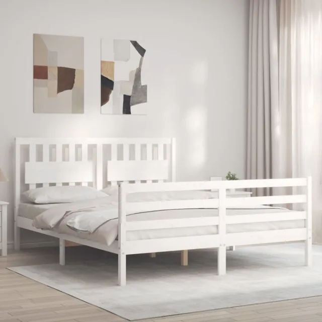Cadre de lit sans matelas blanc bois de pin massif