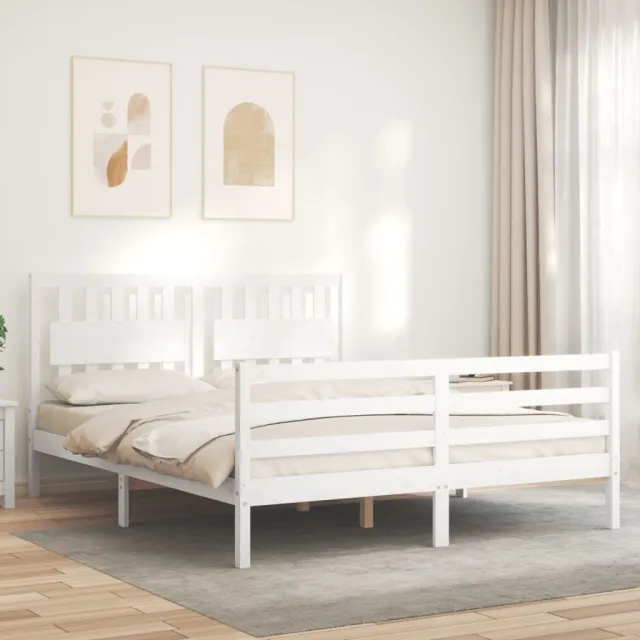 Cadre de lit sans matelas blanc bois de pin massif