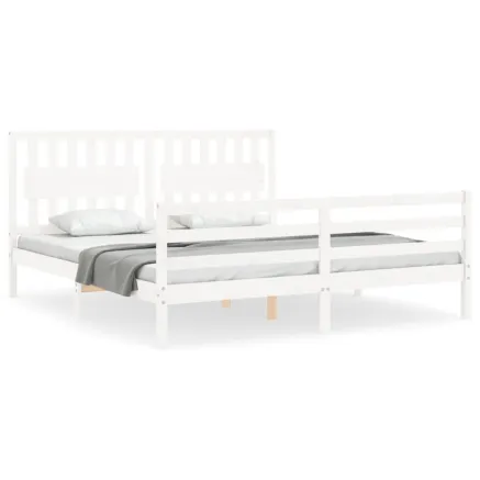 Cadre de lit sans matelas blanc bois massif 2