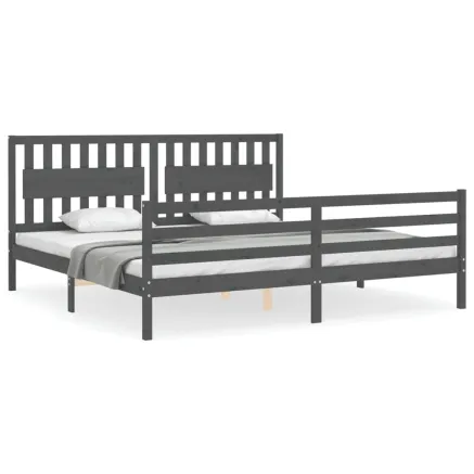 Cadre de lit sans matelas gris 200x200 cm bois massif 2