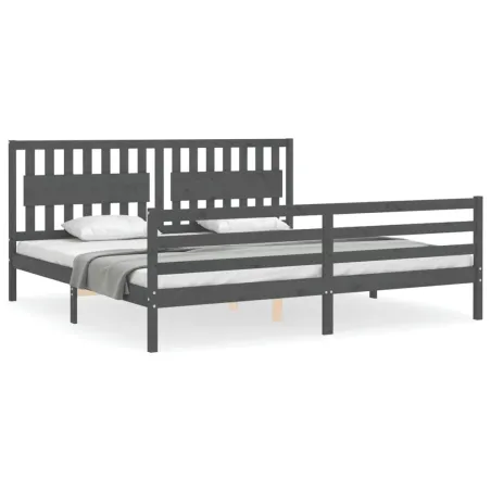 Cadre de lit sans matelas gris 200x200 cm bois massif