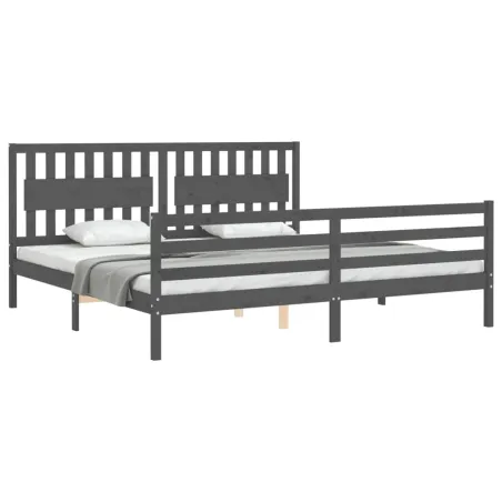 Cadre de lit sans matelas gris 200x200 cm bois massif