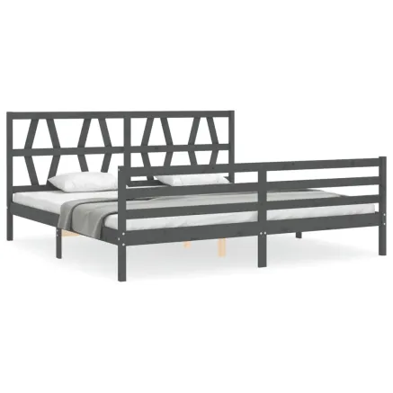 Cadre de lit sans matelas gris 200x200 cm bois massif 2
