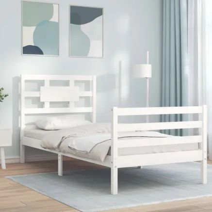 Cadre de lit sans matelas blanc bois massif