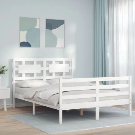 Cadre de lit sans matelas blanc bois massif
