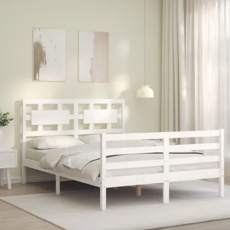 Cadre de lit sans matelas blanc bois massif