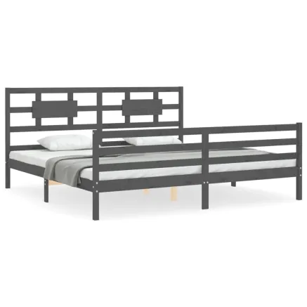 Cadre de lit sans matelas gris 200x200 cm bois massif 2