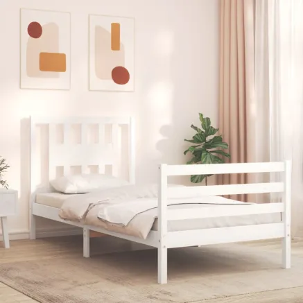 Cadre de lit sans matelas blanc bois massif