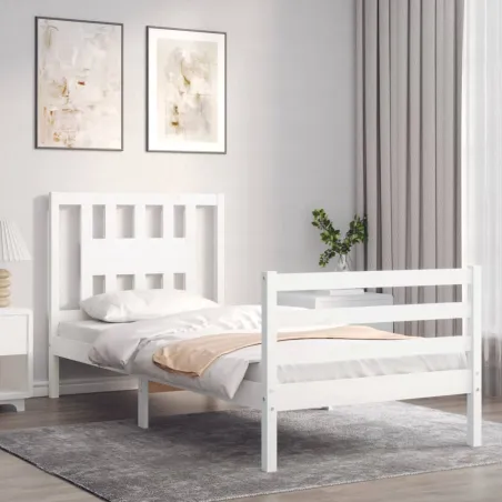 Cadre de lit sans matelas blanc bois massif
