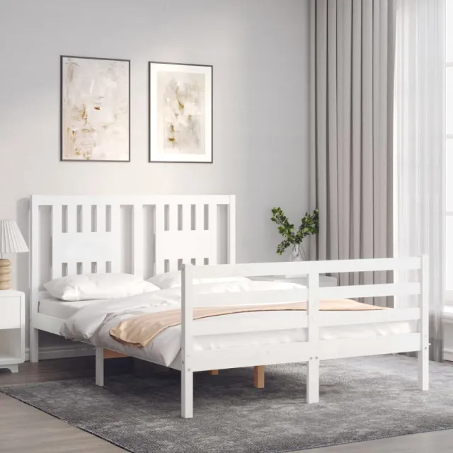 Cadre de lit sans matelas blanc bois massif