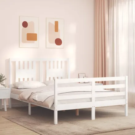 Cadre de lit sans matelas blanc bois massif