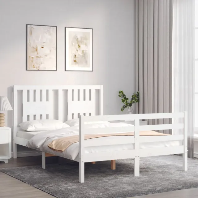 Cadre de lit sans matelas blanc bois massif