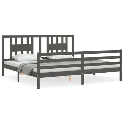 Cadre de lit sans matelas gris 200x200 cm bois massif 2