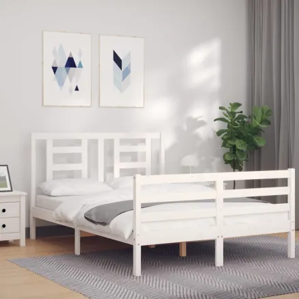 Cadre de lit sans matelas blanc bois massif