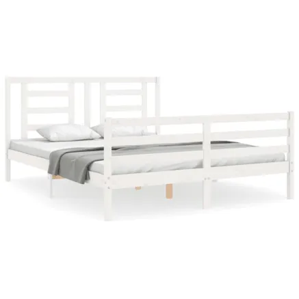 Cadre de lit sans matelas blanc 160x200 cm bois massif 2