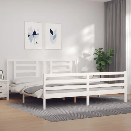 Cadre de lit sans matelas blanc bois massif
