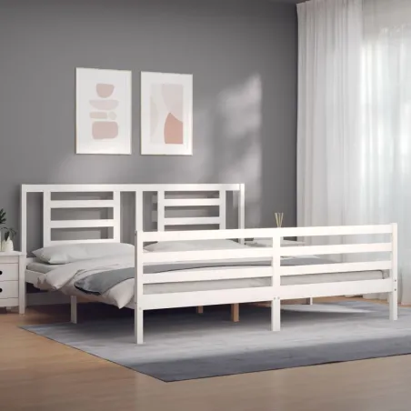 Cadre de lit sans matelas blanc bois massif