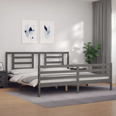 Cadre de lit sans matelas gris 200x200 cm bois massif
