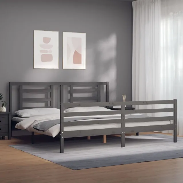 Cadre de lit sans matelas gris 200x200 cm bois massif