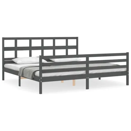 Cadre de lit sans matelas gris 200x200 cm bois massif 2
