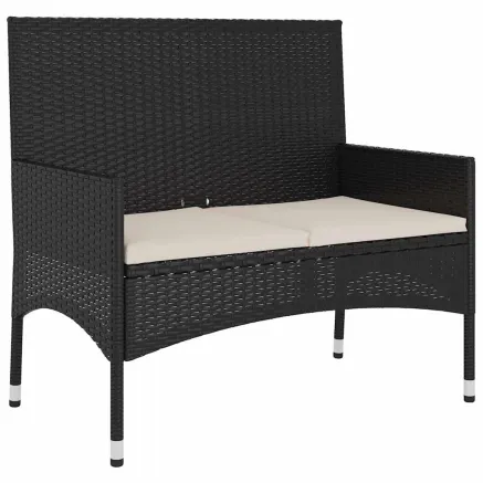 Banc de Jardin à 2 Places avec Coussins Noir Résine Tressée 2