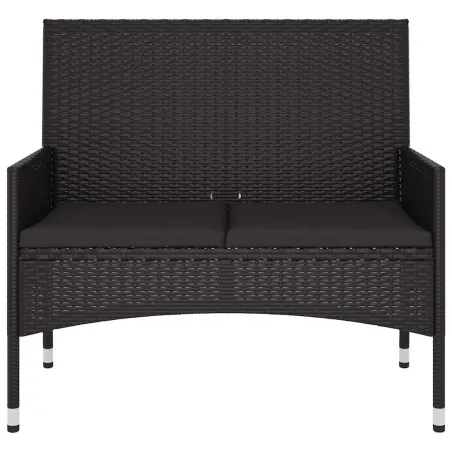 Banc de Jardin à 2 Places avec Coussins Noir Résine Tressée