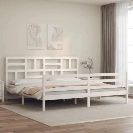 Cadre de lit sans matelas blanc bois massif