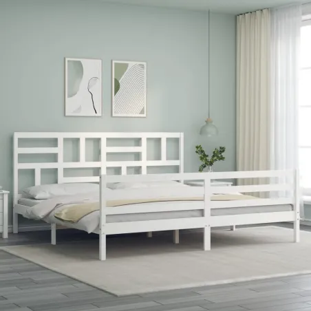 Cadre de lit sans matelas blanc bois massif