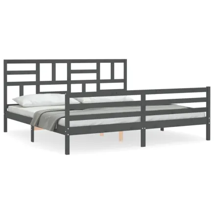Cadre de lit sans matelas gris 200x200 cm bois massif 2