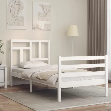 Cadre de lit sans matelas blanc bois massif